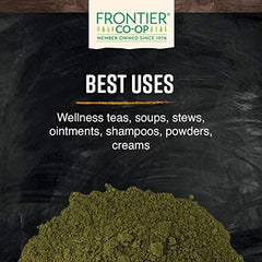 Frontier Co-op nettle powder steeping in hot water for a fragrant brew.