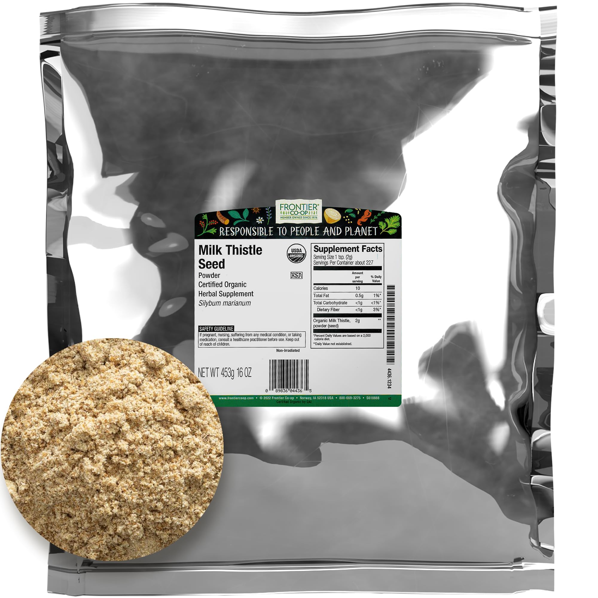 Frontier Co-op milk thistle powder being scooped for recipes