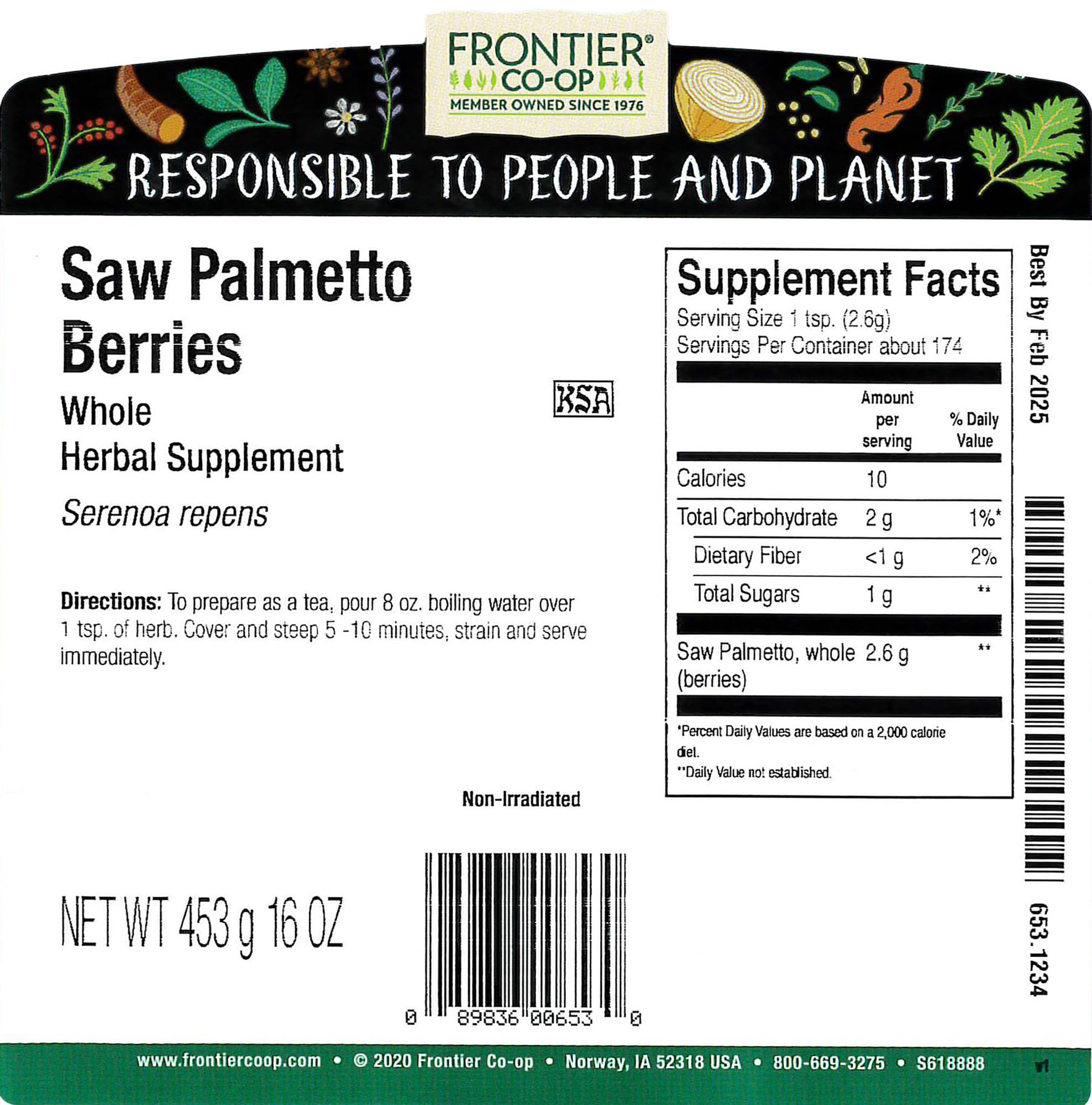 Frontier Co-op saw palmetto berries whole for pure, unprocessed nutrition in smoothies.