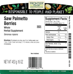 Frontier Co-op saw palmetto berries whole for pure, unprocessed nutrition in smoothies.