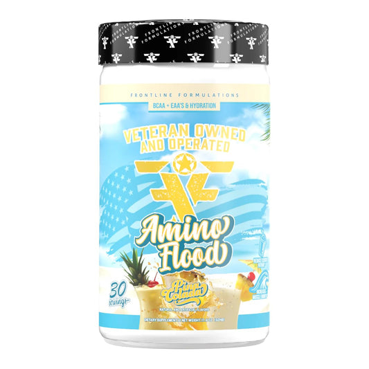FRONTLINE FORMULATIONS Amino Flood bottle ready for intra-workout hydration and quick recovery.