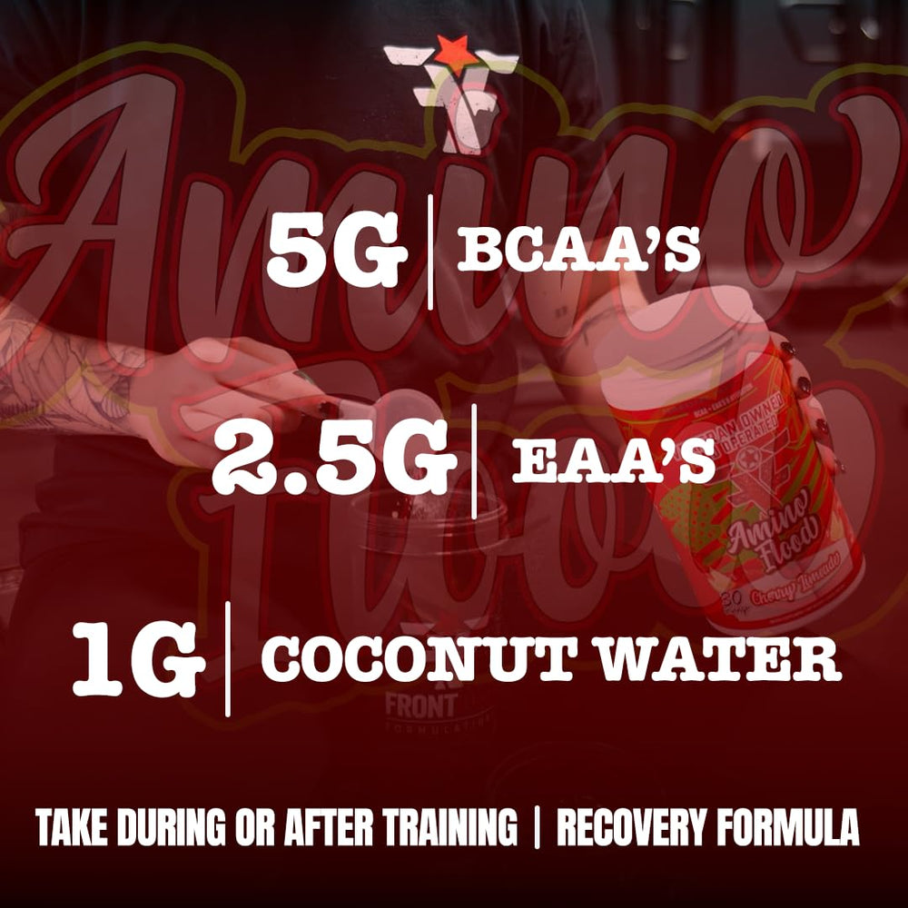 Frontline Formulations Amino Flood intra-workout shaker for steady amino availability.