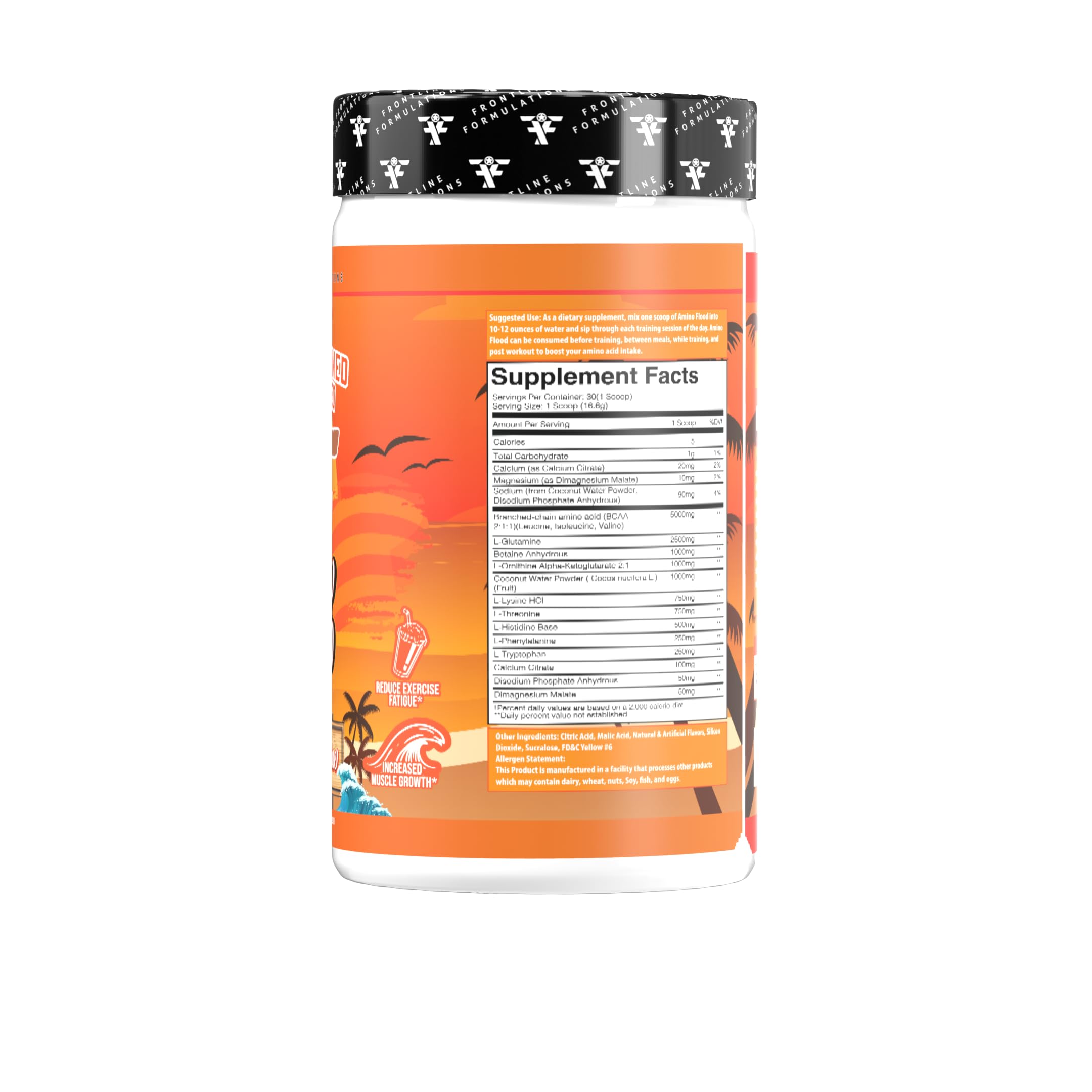 Amino Flood scoop is shown dispensing for precise intra-workout dosing.