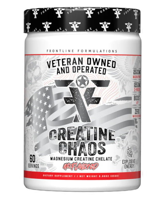 FRONTLINE FORMULATIONS Creatine Chaos tub and scoop for easy post-workout fueling