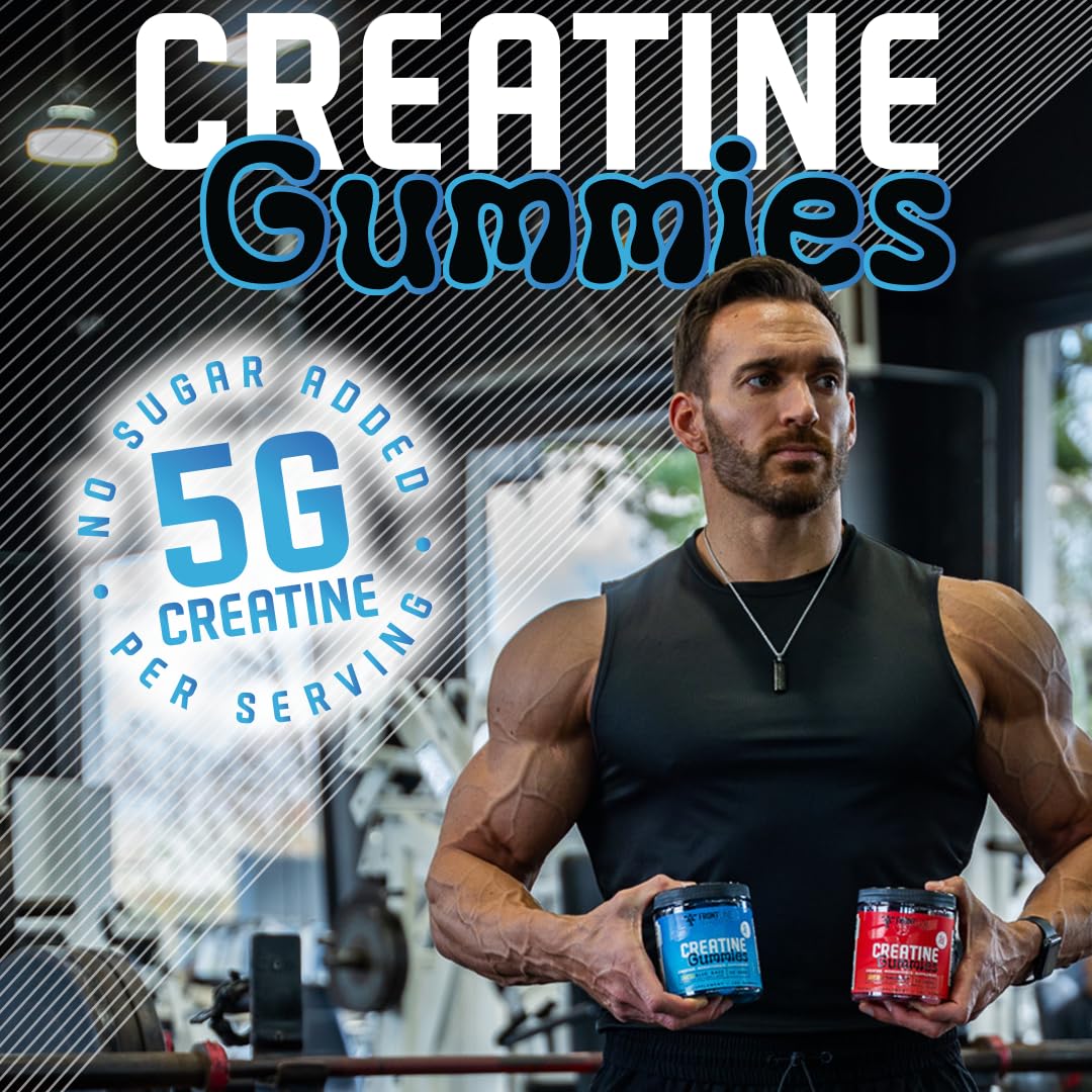 Frontline Formulations Creatine Monohydrate Gummies jar side view shows easy-to-take chew.