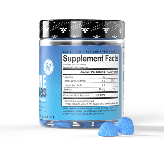 Frontline Formulations Creatine Monohydrate Gummies pour demonstrates convenient daily serving.