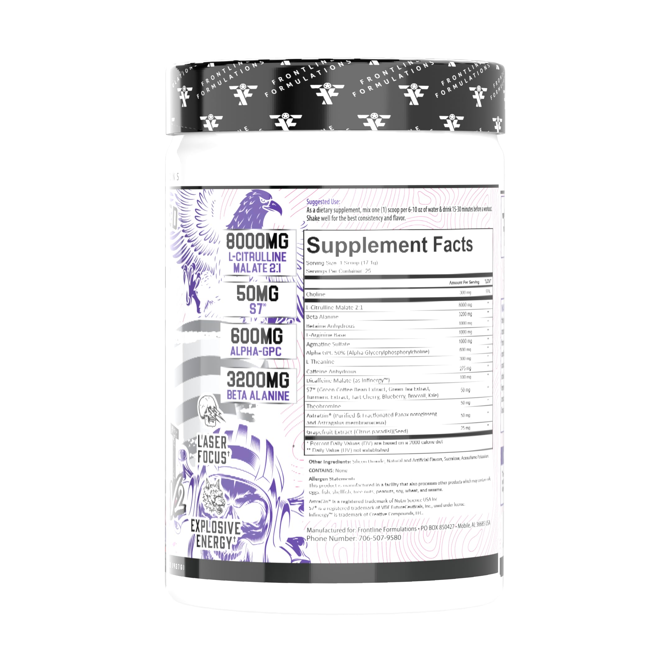 FRONTLINE FORMULATIONS Gauntlet pre-workout powder canister emphasizes premium formula for focus