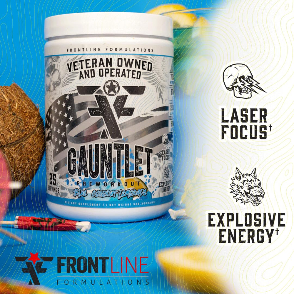 FRONTLINE FORMULATIONS Gauntlet pre-workout powder scoop ready for accurate serving
