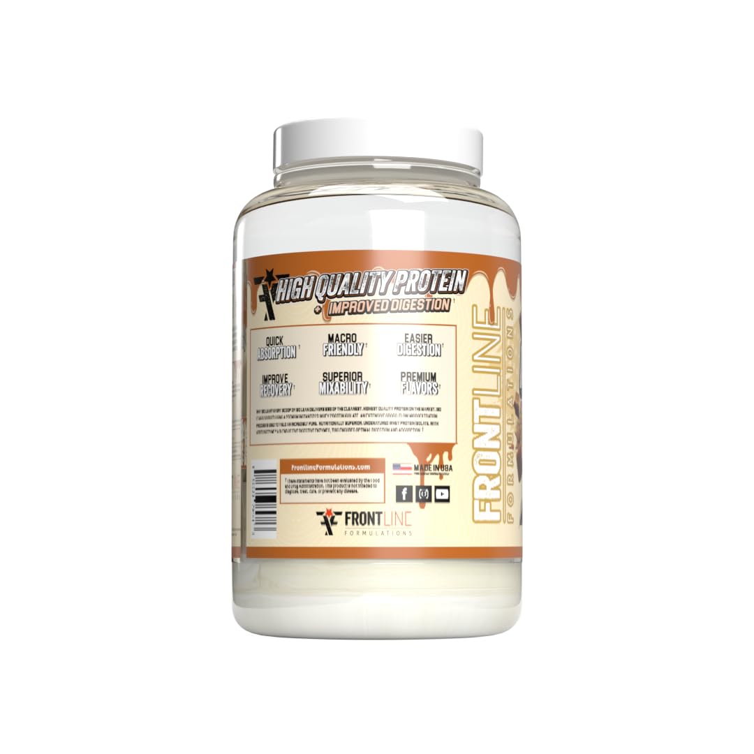 Frontline Formulations Isolean Salted Caramel Cake shake in glass, creamy.