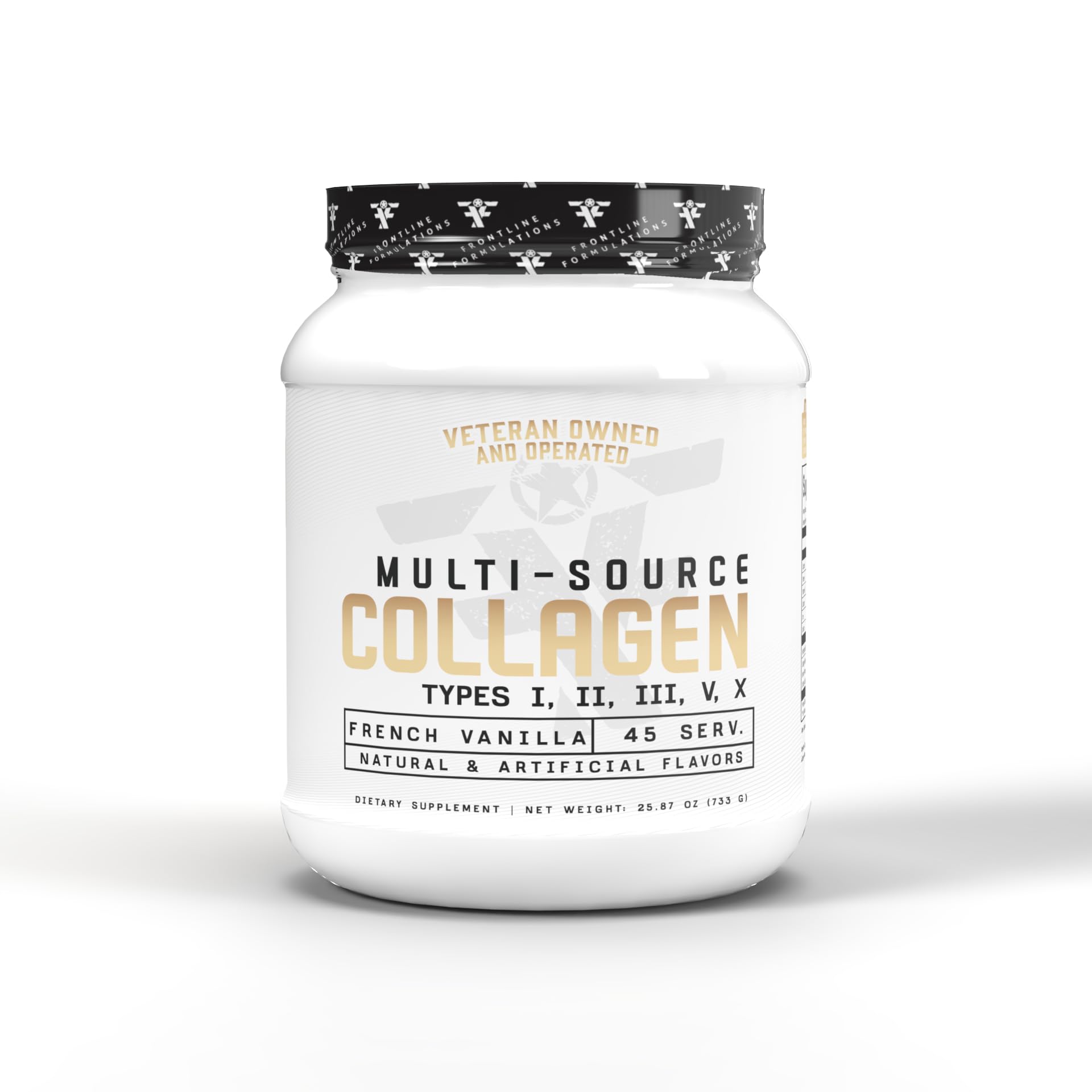 Frontline Formulations multi-source collagen bottle for daily skin and hair support.
