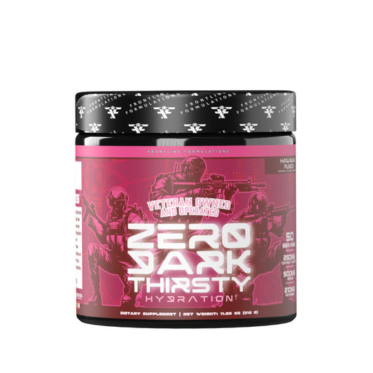 FRONTLINE FORMULATIONS Zero Dark Thirsty bottle closeup for refreshing hydration