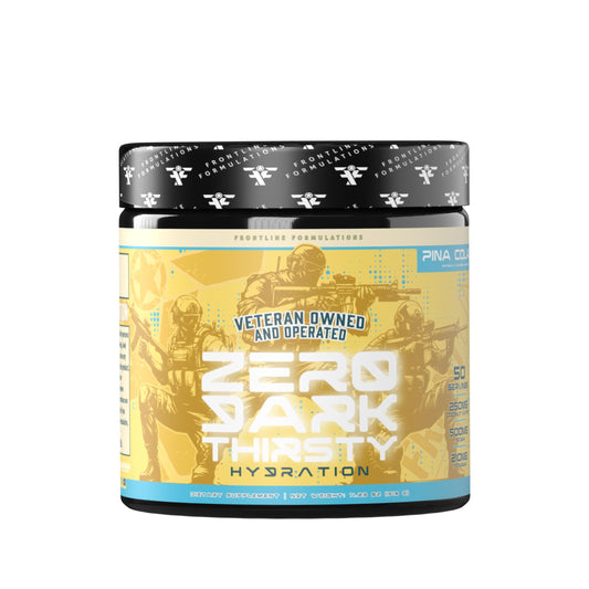 Frontline Formulations Zero Dark Thirsty pina colada bottle promotes quick hydration after workouts