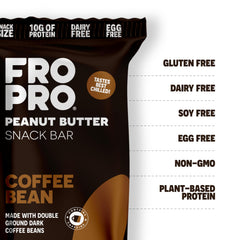FROPRO Plant Protein Snack Bar closeup shows ingredients and gluten-free, dairy-free features.