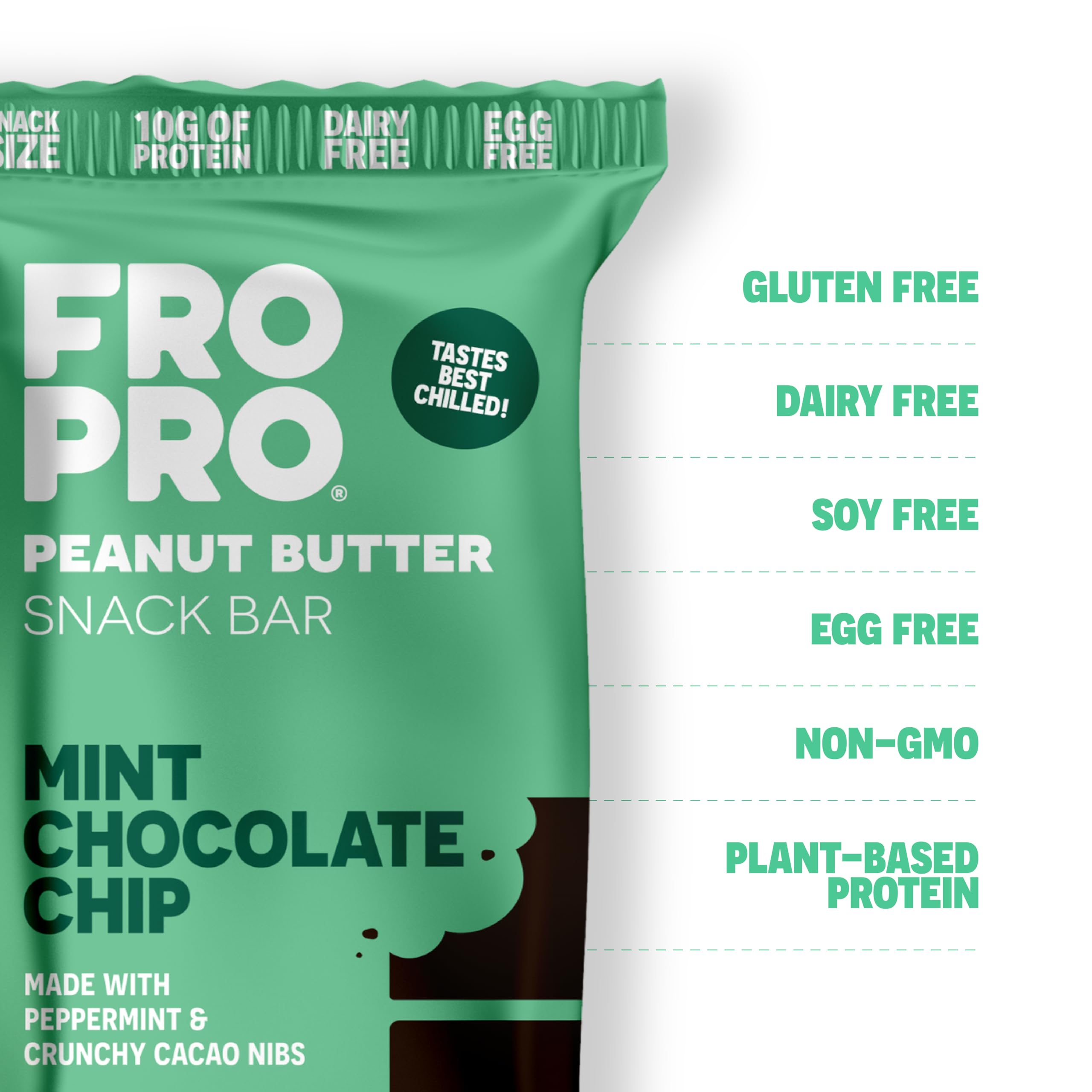 FRO PRO mint bar close-up shows chewy texture for quick energy.