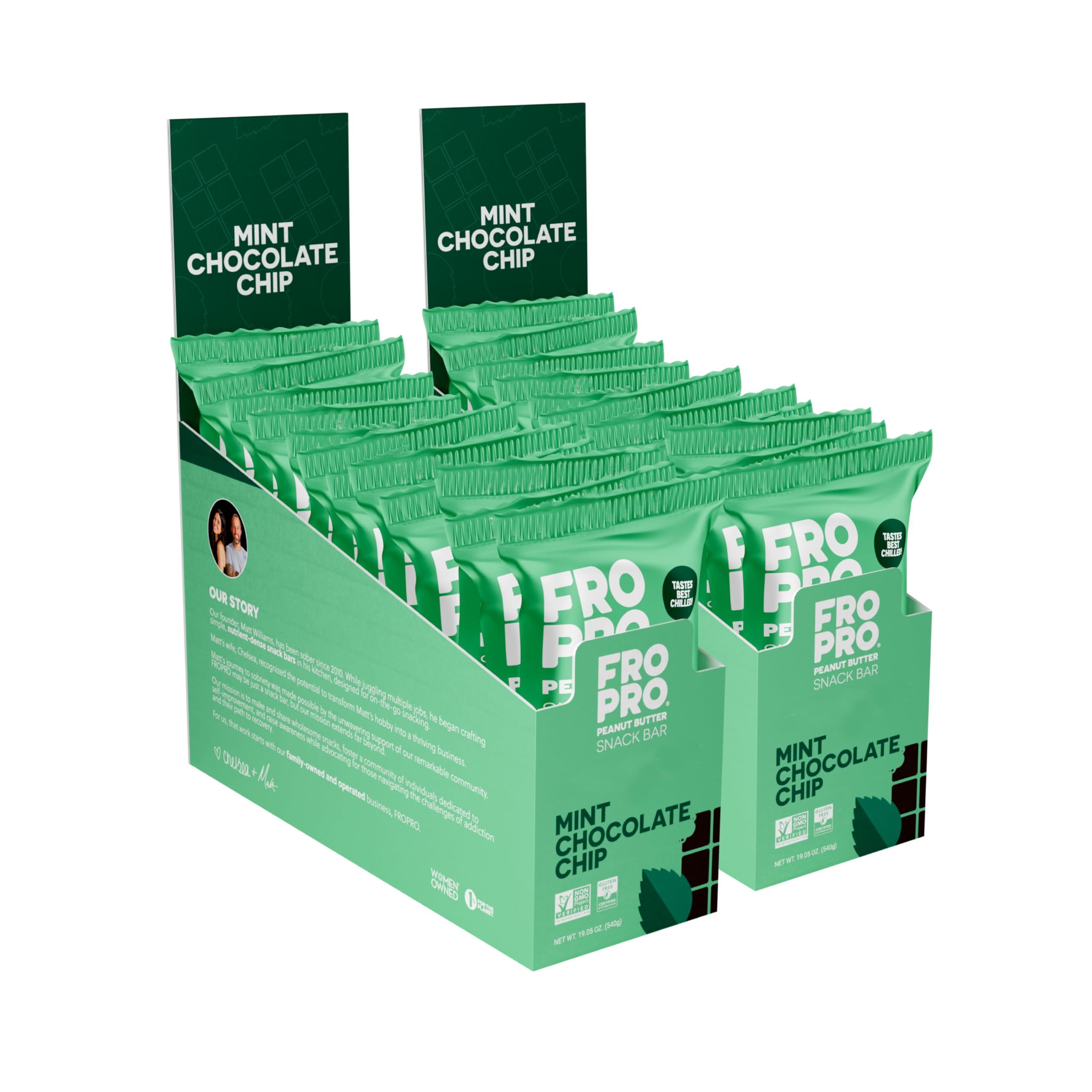 FRO PRO mint packaging emphasizes convenient on-the-go protein.