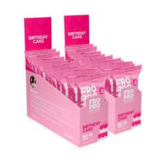 FROPRO birthday cake flavor bar in packaging, protein-dense and portable.