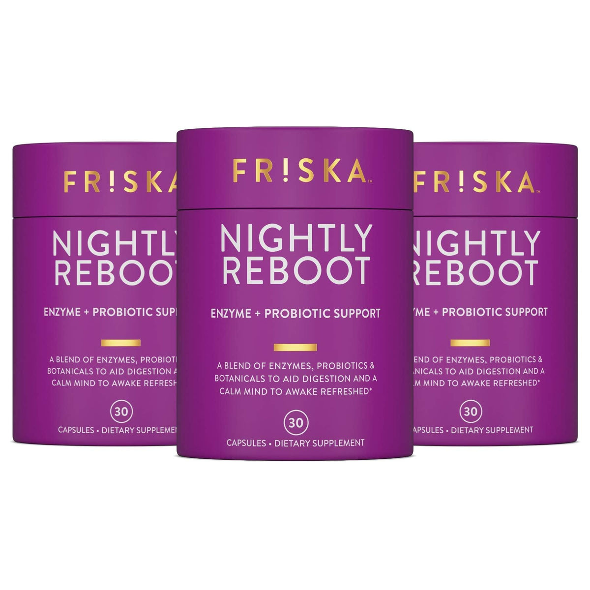 FR!SKA Nighttime Digestive Enzymes bottle label highlighting ingredients for overnight support.