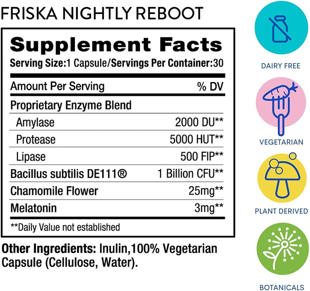 FR!SKA Nighttime Digestive Enzymes night bloating relief visualization for comfort.