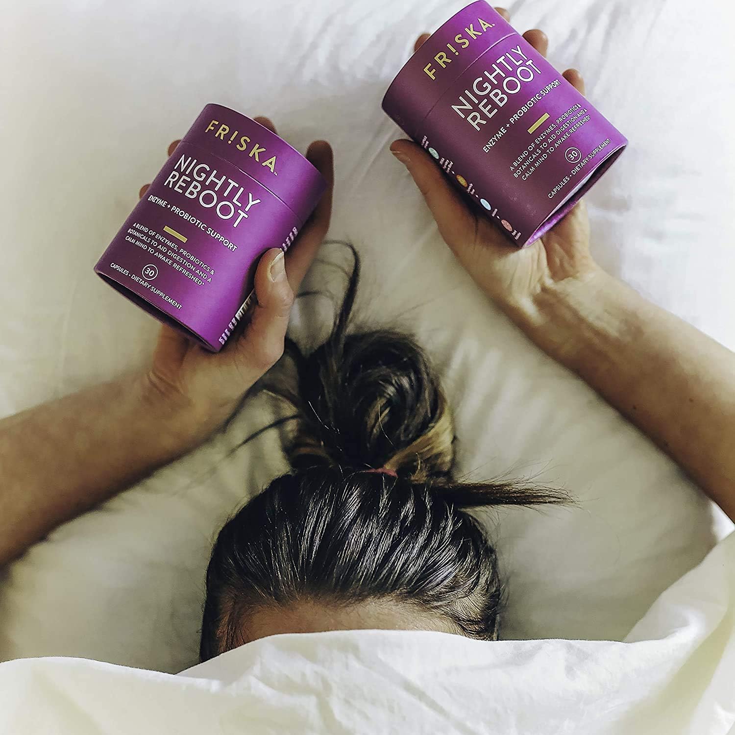 FR!SKA Nighttime Digestive Enzymes packaging front shows 90 capsules.
