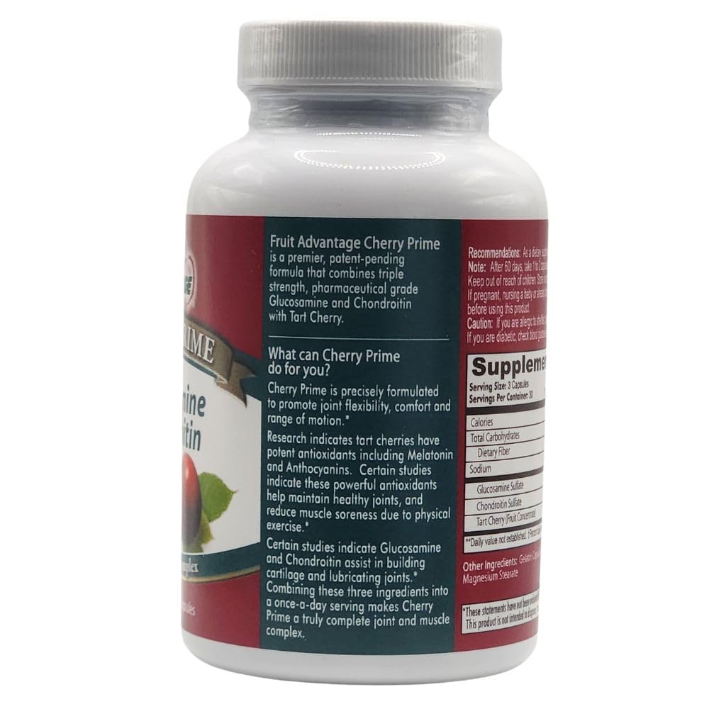Fruit Advantage Cherry Prime capsules in bottle, triple-strength blend for convenient daily use.