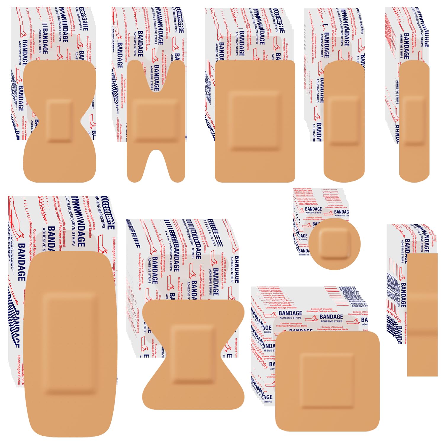 Fsecamb assorted bandages bulk pack with varied shapes and sizes.