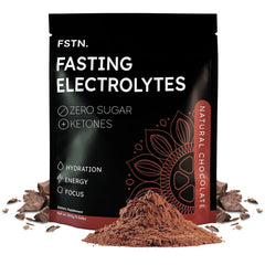 FSTN chocolate electrolytes bottle pouring during fasting for hydration