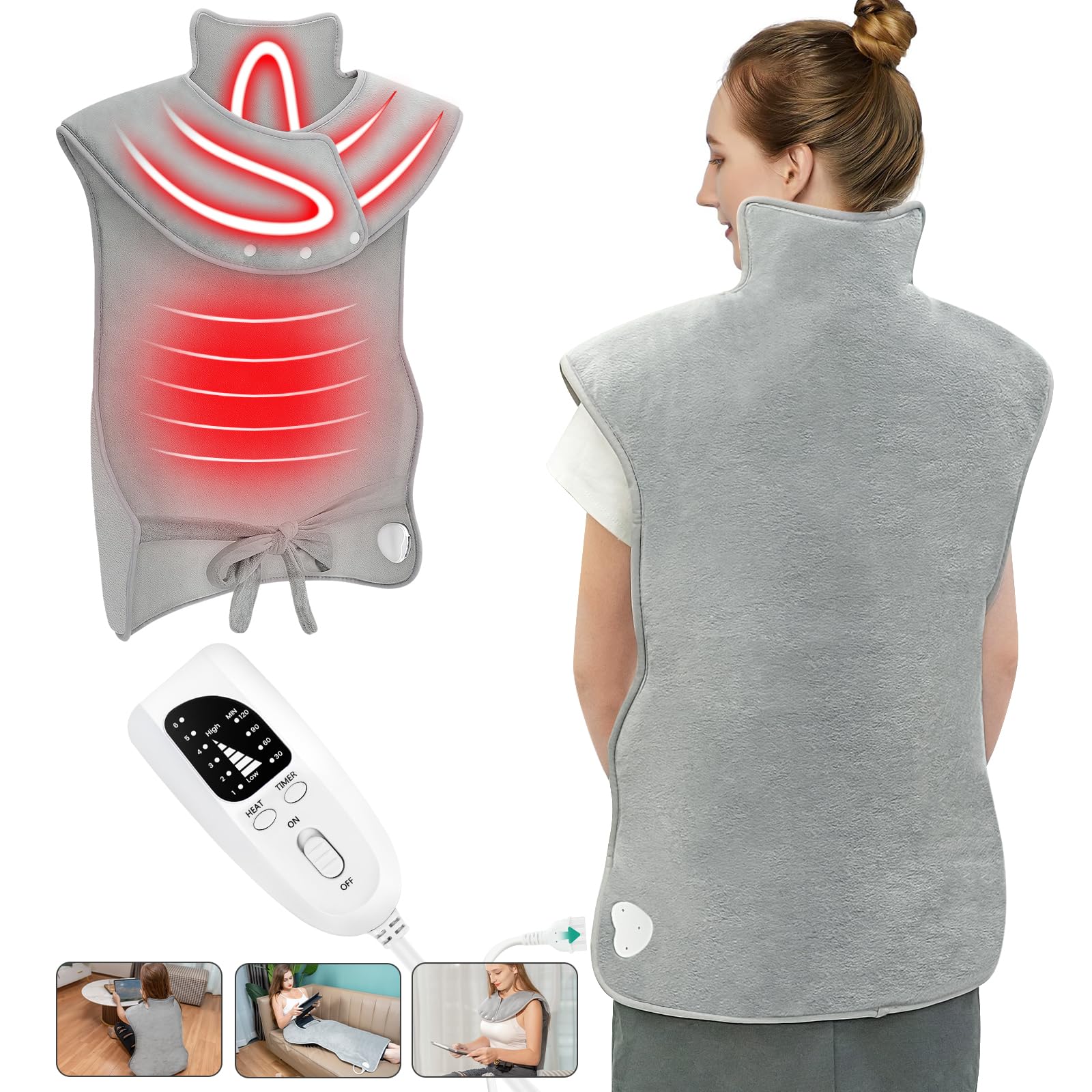 FTOYIN heating pad provides full back coverage for targeted relief.