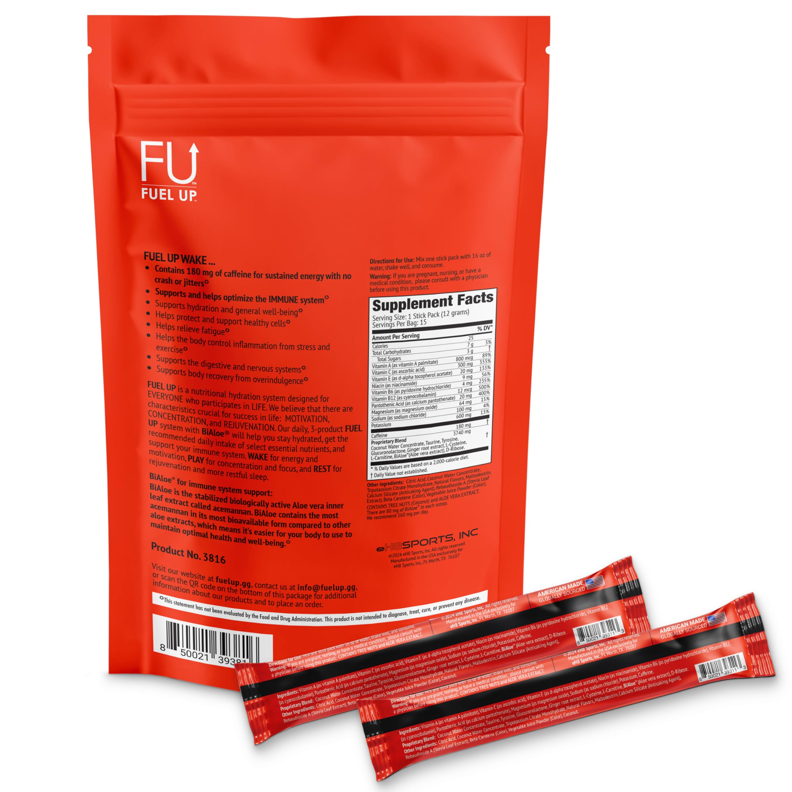 FU FUEL UP bialoe electrolyte powder tub showcasing hydration and clean caffeine