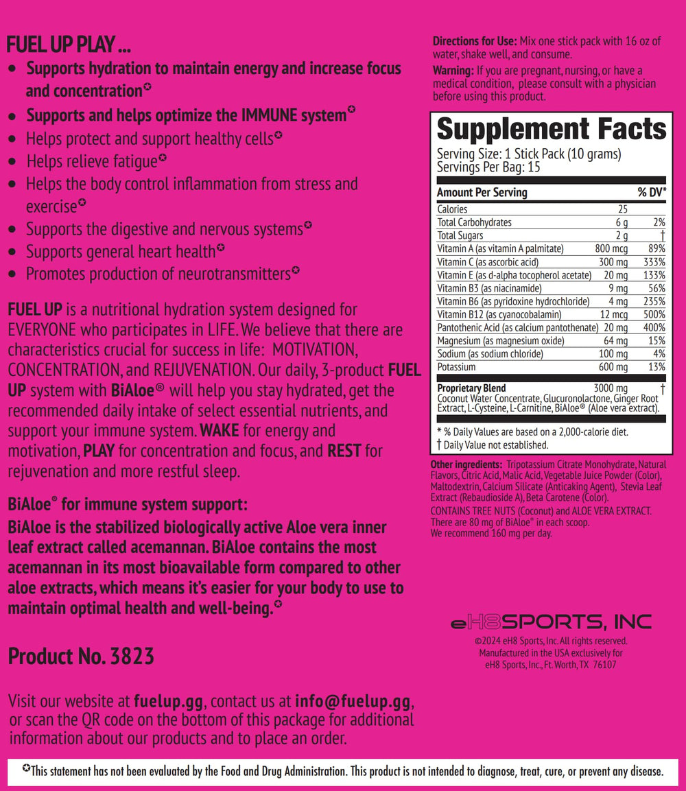 FU FUEL UP Fuel Up Play electrolyte powder dissolves quickly in water for refreshing hydration