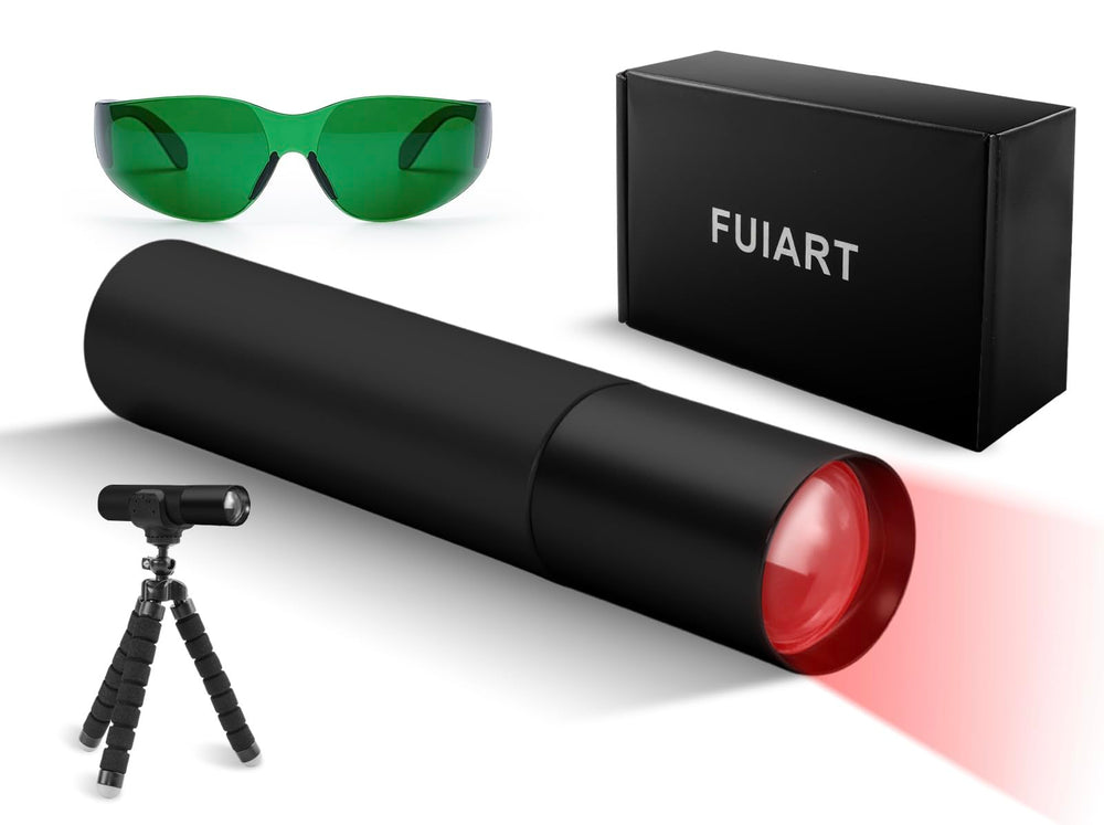 FUIART infrared and red light therapy torch front view for targeted relief.
