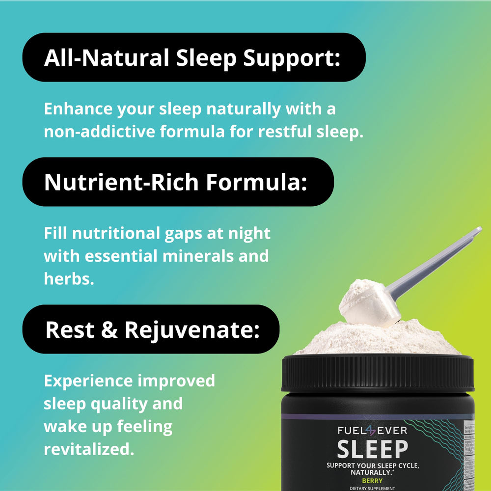 Fuel 4 Ever Sleep magnesium with glycine bottle closeup for soothing support.