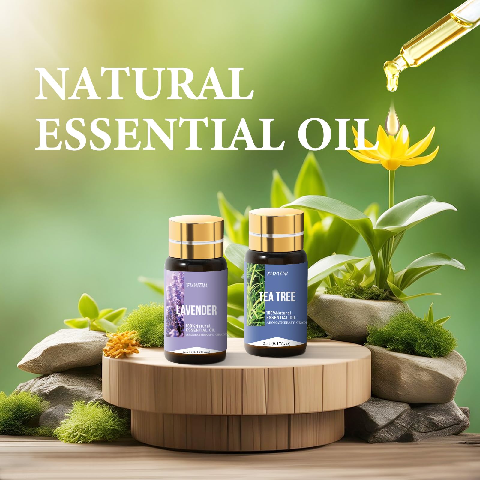 FUHITIM essential oil bottle close-up highlighting premium fragrance.