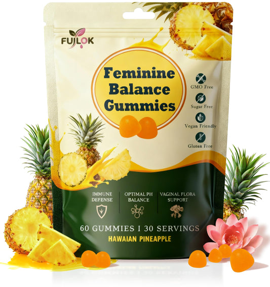 FUILOK pineapple bottle showcasing daily balance support gummies.