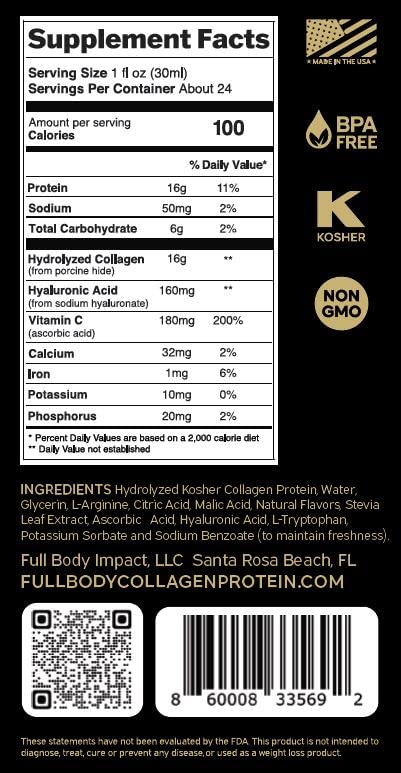 Full Body Impact Kosher and USA-made labels on bottle