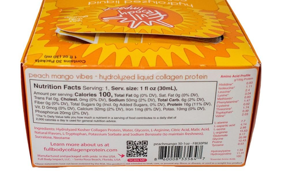 Full Body Impact Liquid Collagen 1oz serving, easy to take straight or with a drink
