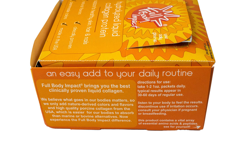 Full Body Impact Liquid Collagen label closeup highlighting absorbency and Type I & III