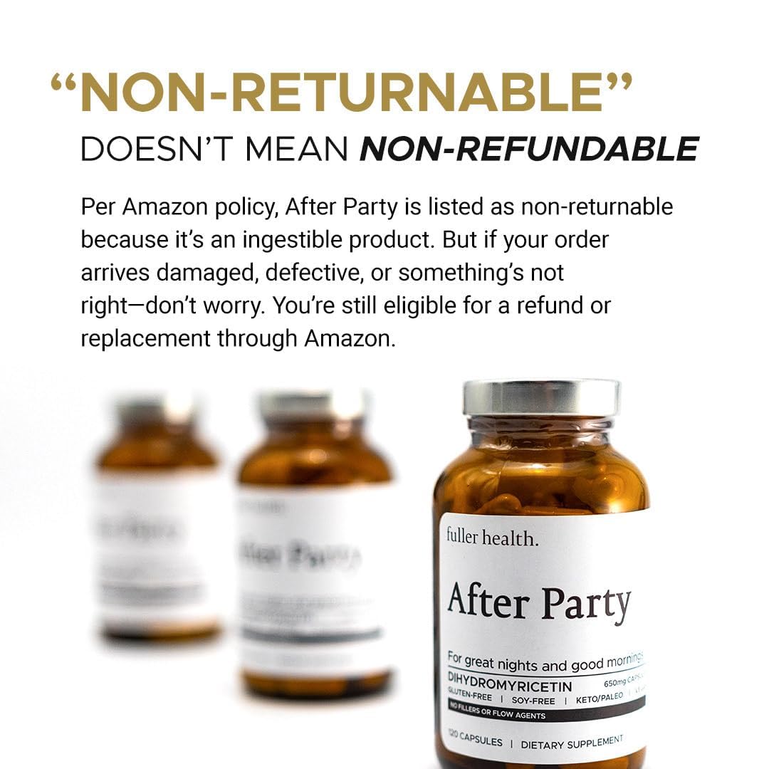 Fuller Health After Party DHM packaging view, showing clean, vegan-friendly formula.