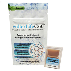 FullerLifeC60 Carbon 60 Strips front packaging displaying portable minty strips for on-the-go antioxidant support