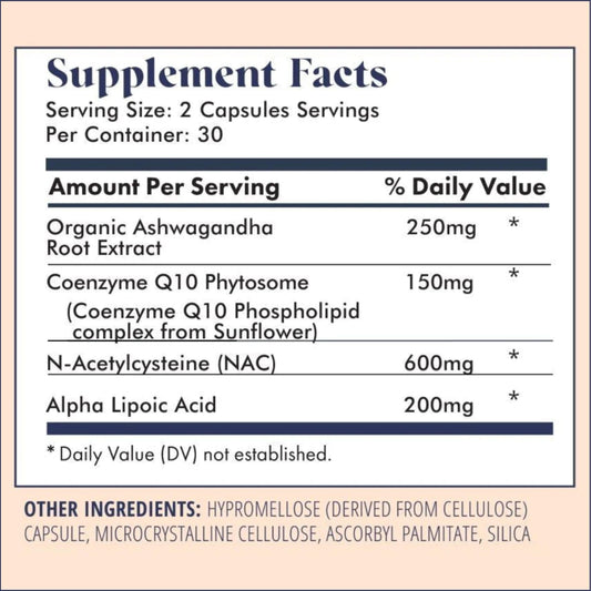 FullWell Fertility Booster key ingredients CoQ10 and Ashwagandha highlighted
