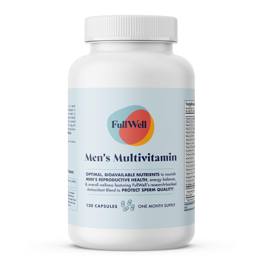 FullWell Fertility Multivitamin for Men bottle front, daily support for healthy sperm.