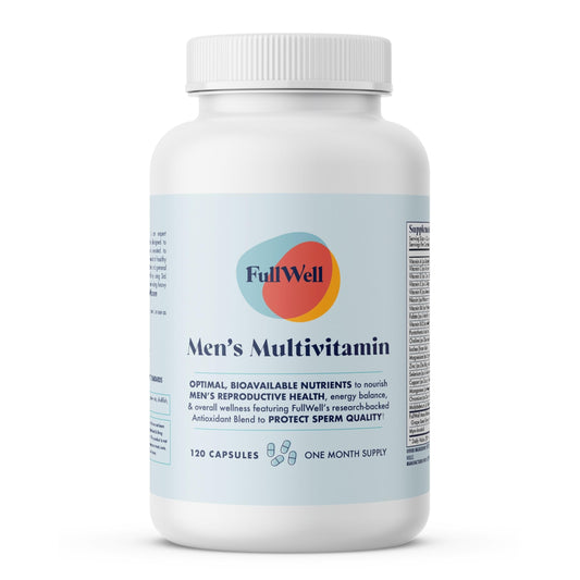 FullWell Fertility Multivitamin for Men bottle front, daily support for healthy sperm.