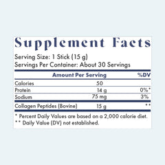 FullWell Hydrolyzed Collagen stick pack back, showing 30 servings for convenient use.