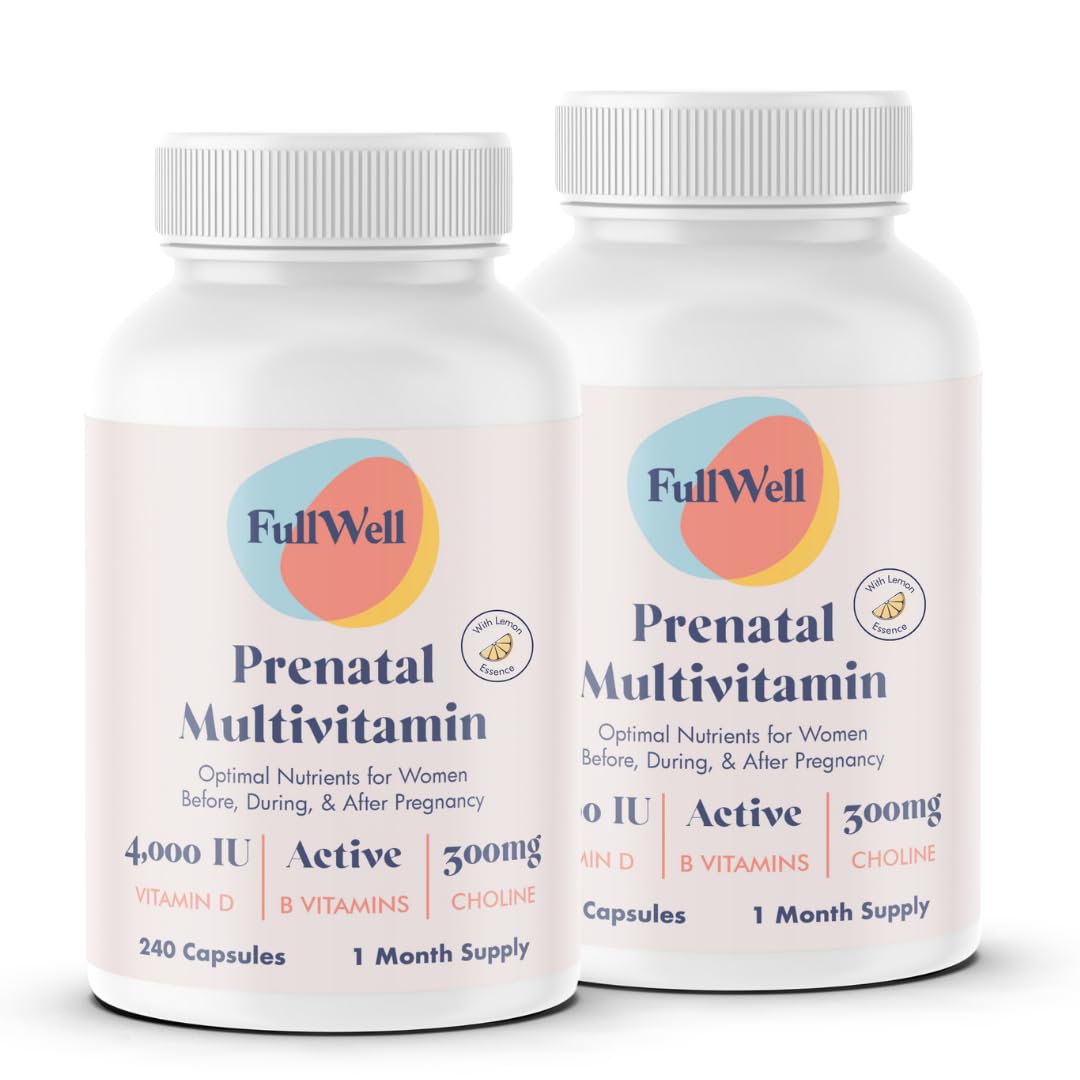 FullWell Prenatal bottle close-up showing easy daily use for expectant moms