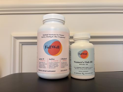 FullWell Prenatal DHA capsules close-up highlighting omega-3 softgels for brain support