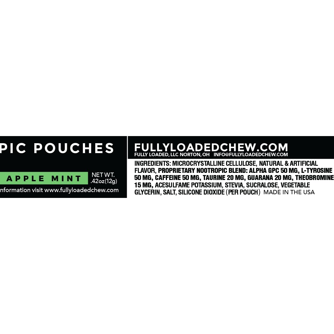 Fully Loaded Alpha Fuel pouch close-up highlights refreshing apple mint flavor.