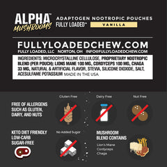 Fully Loaded Alpha Mushroom can back view highlights ingredients for cognition and calm