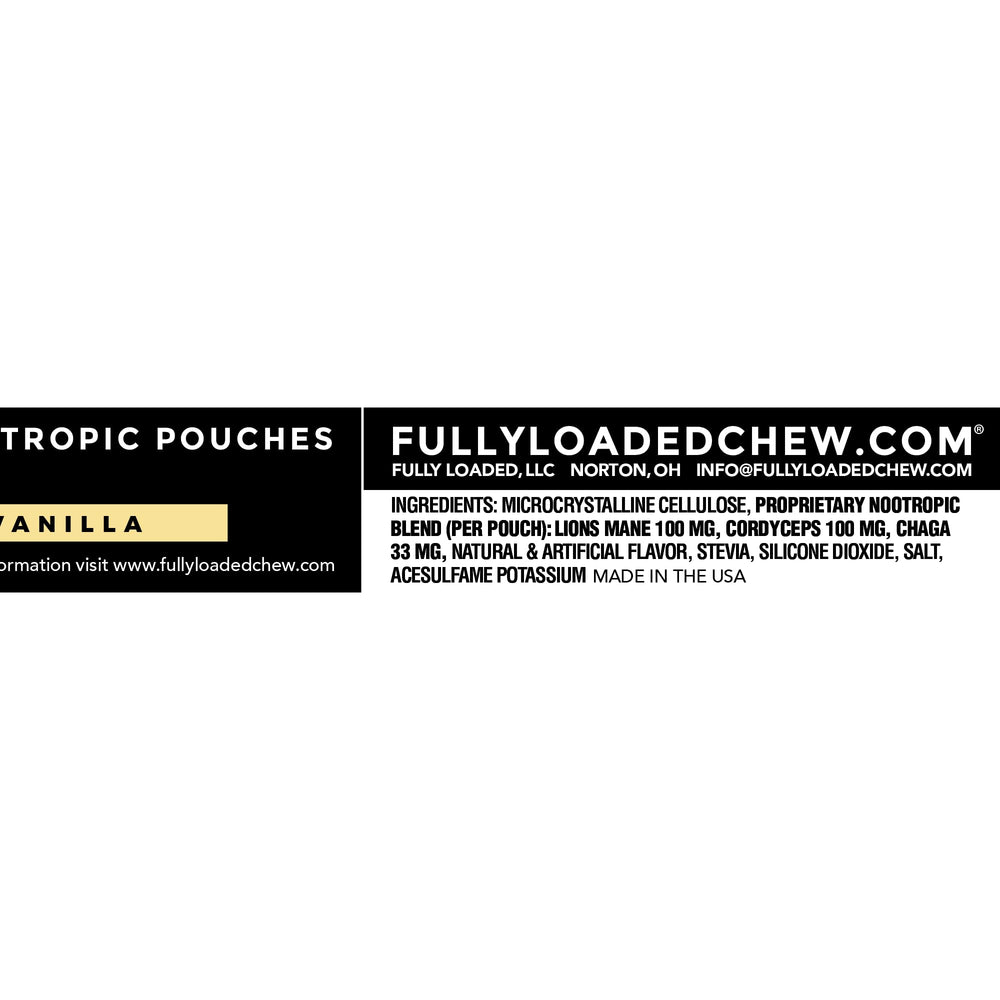 Fully Loaded Alpha Mushroom label closeup showcases Lion's Mane, Cordyceps, Chaga benefits