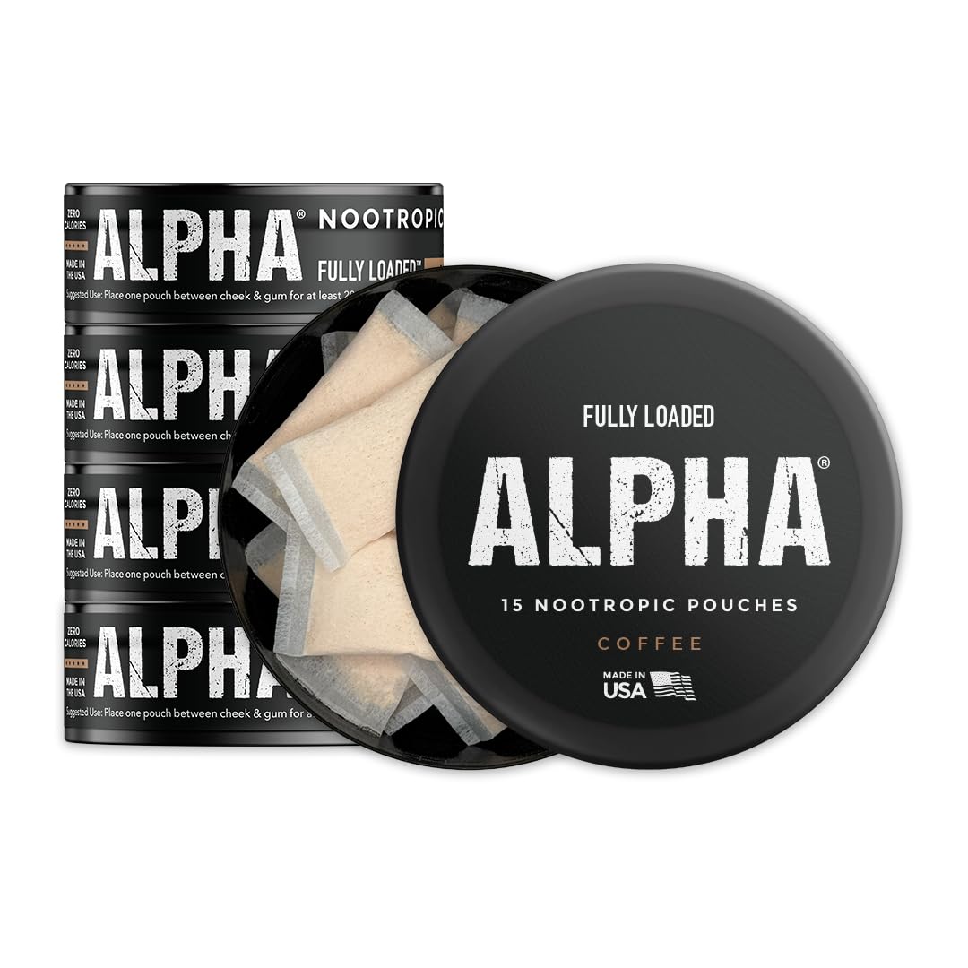 Fully Loaded Bullseye Alpha pouches in a coffee box front for discreet energy on the go