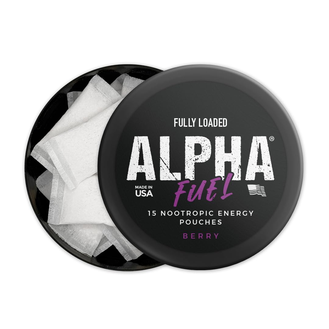 Fully Loaded Bullseye Alpha Fuel can showing 15 pouches for on-the-go energy.