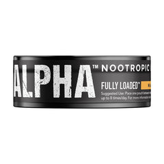 Fully Loaded Bullseye Alpha mango nootropic pouches shelf packaging on display.